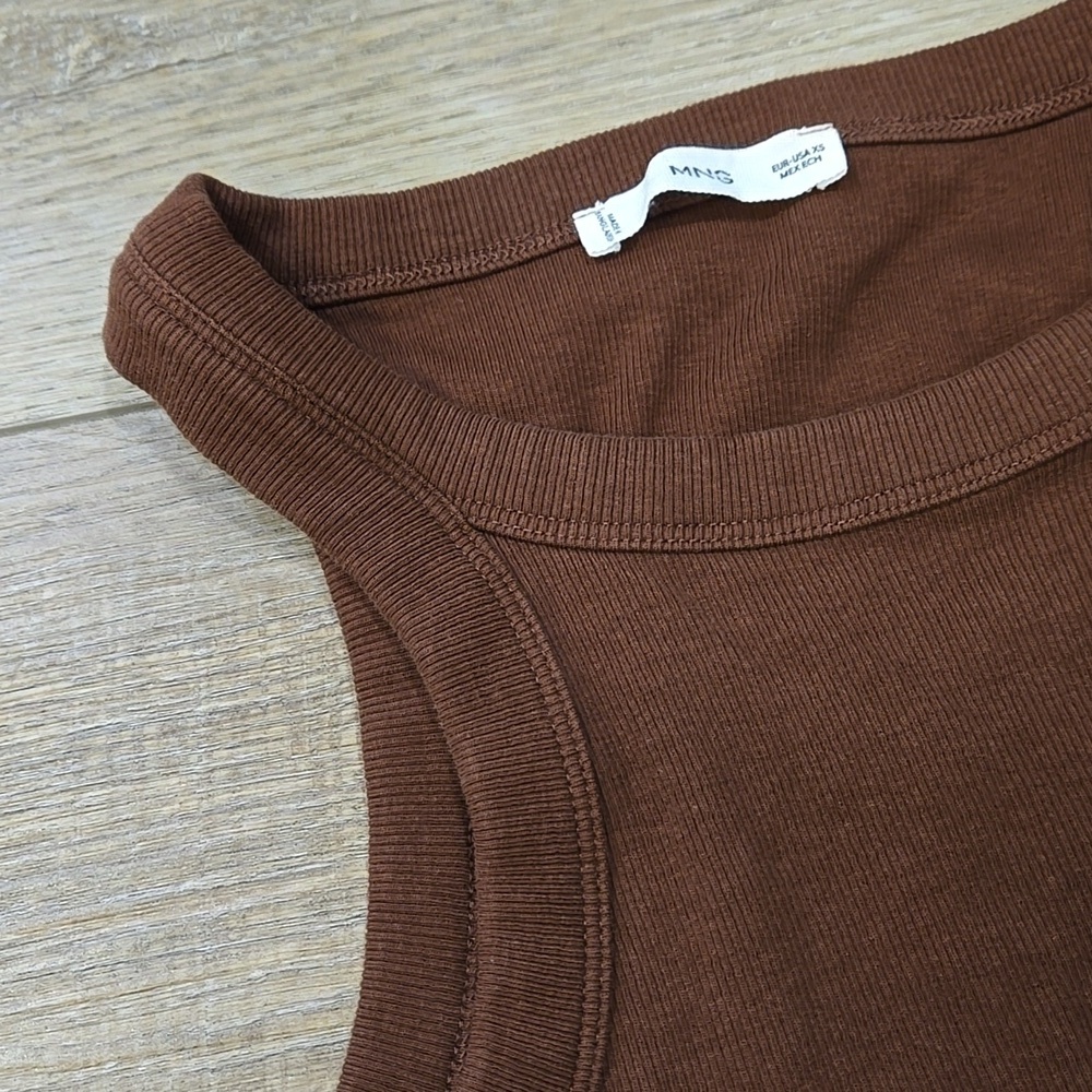 Mango Chocolate Brown Ribbed High Neck Tank Top - Picture 3 of 6